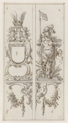 Ontwerp voor een glasraam met een soldaat by Pieter Jansz