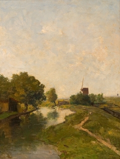 Polderlandschap (Watermolen aan een vaart bij Leiden) by Paul Joseph Constantin Gabriël