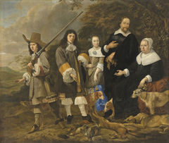 Portrait of a family returning from a hunt by Dirck Carbasius