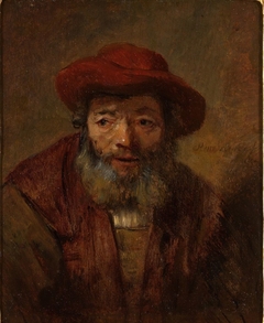 Portrait of an Old Man with a Beard and Red Hat by Rembrandt