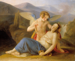 Psyche wird durch Amors Pfeil aus der Ohnmacht erweckt by Karl Agricola