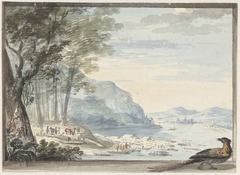 Rivierlandschap met op de voorgrond een fazant by Aert Schouman