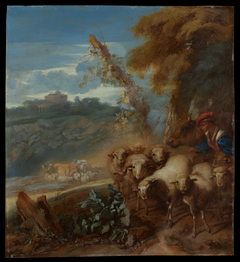 Roman Landscape with a Shepherd and Sheep by Giovanni Benedetto Castiglione