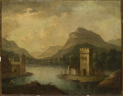 Romantic landscape with architecture by Johann Christoph von Bemmel