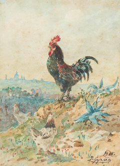 Rooster and view of Lisbon with the Basilica of Estrela in the background by José Moura Girão