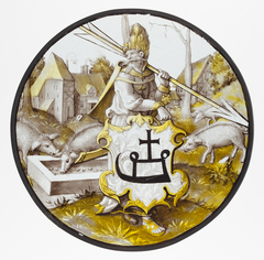 Roundel with Turkish Soldier holding an Arrow and Support by Anonymous