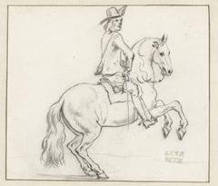 Ruiter op een steigerend paard by Unknown Artist