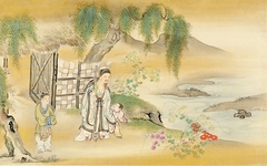 Sage and Attendants Enjoying Chrysanthemums by a Gate and Stream by Kanō Tansetsu