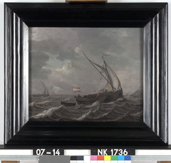 Schepen op woelige zee by Abraham van Beijeren