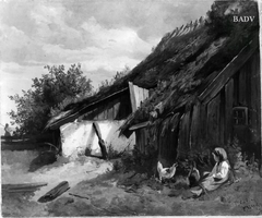 Schuppen in Aubing mit Staffage by Friedrich Voltz