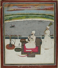 Seated Prince Smoking Hookah on a Terrace, Accompanied by an Attendant by anonymous painter