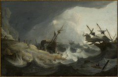 Shipwreck off a rocky coast on March 1694. by Ludolf Bakhuizen