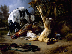 Spaniel with a Still Life of Dead Game by Jacques Raymond Brascassat