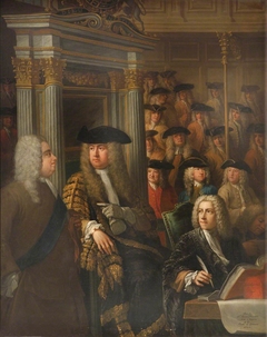 Speaker Arthur Onslow calling upon Sir Robert Walpole to speak in the House of Commons by James Thornhill