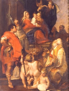 Sposalizio mistico di santa Caterina e i santi Petronio, Procolo, Domenico, Francesco e Floriano by Pietro Faccini