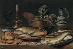 Still life of fish with a candlestick by Clara Peeters