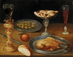 Still Life with Roast Chicken by Gotthardt Wedig