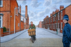 The Paperboy and the Policeman (2013) oil on linen, 71 x 107 cm by john albert walker