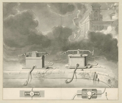 Twee brandspuiten aan de kant van een gracht by Jan van der Heyden