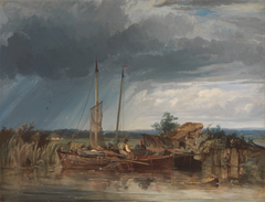 Two Fishing Boats on the Banks of Inland Water by George Chambers