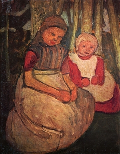 Two sitting girls in the birch forest by Paula Modersohn-Becker