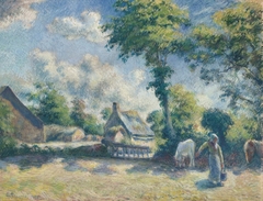 Paysage à Melleray, Femme Donnant à Boire à ges Chevaux by Camille Pissarro