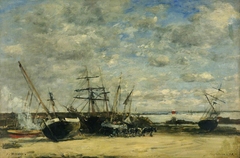 Vessels and Horses on the Shoreline by Eugène Louis Boudin