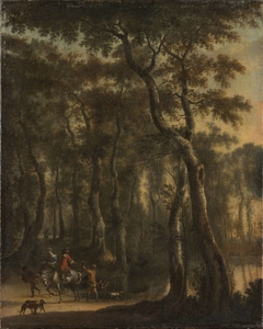 View of a Forest with Hunters by Jan Hackaert