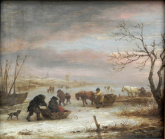 Winter Landscape with Skaters and Frozen Boats by Isaac van Ostade