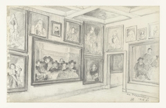 Zaal in het Trippenhuis met schilderijen by Henri de Braekeleer