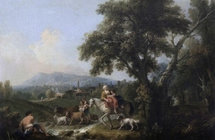 A Classical Landscape with Peasants fording a Stream by Francesco Zuccarelli