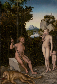 A Faun and His Family with a Slain Lion by Lucas Cranach the Elder