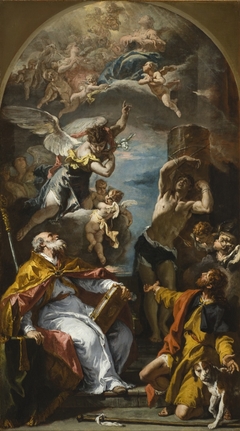 A Glory of the Virgin with the Archangel Gabriel and Saints Eusebius, Roch, and Sebastian by Sebastiano Ricci