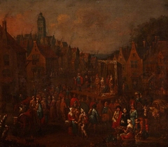 A Village Scene with a Theatre by Anonymous