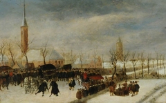 A Winter Scene with a Procession and Two Gentlemen Meeting by Dutch School