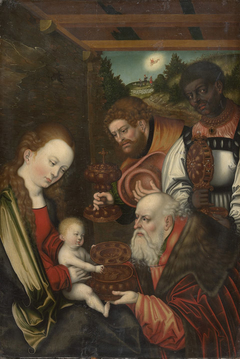 Aanbidding der koningen by Lucas Cranach - Werkstatt