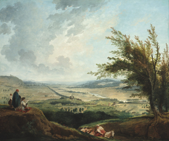 An extensive landscape near Paris by Hubert Robert