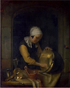 An Old Woman scouring a Pot by Godfried Schalcken