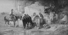 Arab Horsemen Resting at a Fountain by Adolf Schreyer