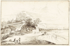 Berglandschap met uitzicht op een vlakte by Guercino