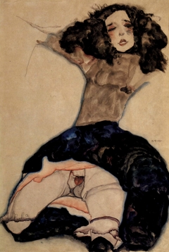 Black-haired Girl with raised Skirt by Egon Schiele