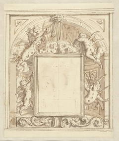 Cartouche omringd door putti by Mattheus Terwesten