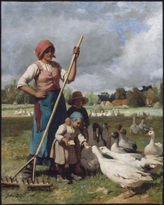 Children Feeding Geese by Julien Dupré