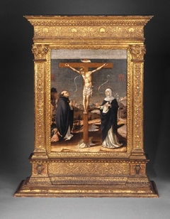 Christ on the Cross Adored by Saints Thomas Aquinas and Catherine of Siena by Lorenzo d'Alessandro