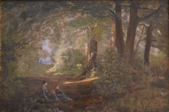 Conversation dans une allée près du lac by Firmin Salabert