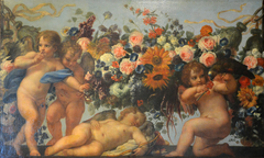 Cupids and Garlands of Flowers with a Parrot by Carlo Maratta