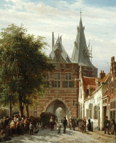 De Cellebroederspoort in Kampen by Cornelis Springer