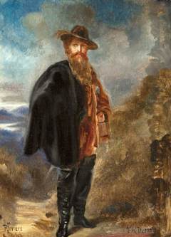 Edward Heneage Dering (1826-1892), standing, in boots and cloak (possibly in the Highlands) by Rebecca Dulcibella Orpen