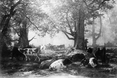 Environs of Fontainebleau: Woodland and Cattle by Auguste Bonheur