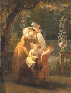 Femme et enfants jouant sur la terrasse d'un parc by Marguerite Gérard